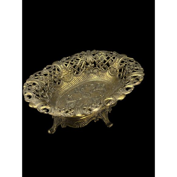 C.T. 7 Other - Vintage Italian Brass Footed Filigree Bowl Bread Flower Fruit Basket